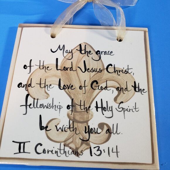 Ceramic New Orleans Fleur de Lis Hanging Tile Bible Quote Wall Decor - Picture 1 of 6
